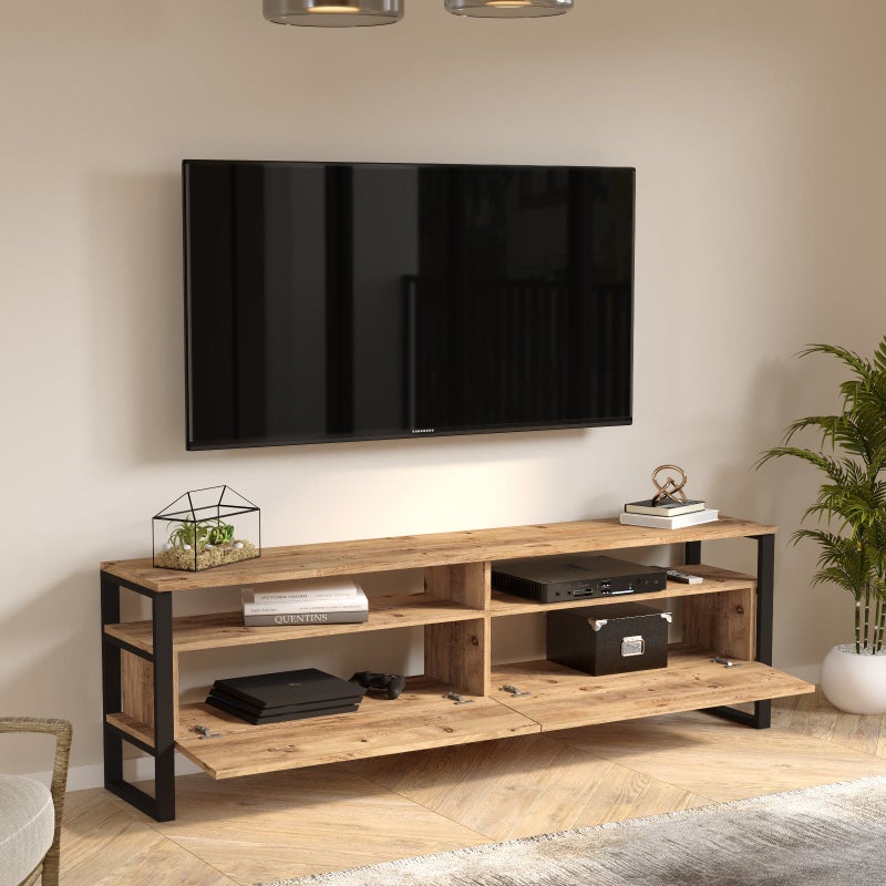 Home Canvas Royal TV Unit – Pine Wood Finish | Modern TV Stand with Metal Legs | Upto 75 inch TV - Image 4